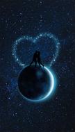 silhouette of a couple in love on the moon
