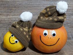 lemon and grapefruit in cute hats