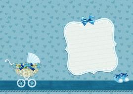 vintage blue background with baby carriage