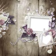 Beautiful and colorful frames with hearts, flowers, butterflies and other decorations, on the wooden surface