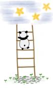 drawing of pandas on the stairs near the clouds