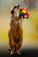 Meerkat holds colorful Bouquet, digital art