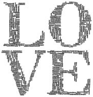 typography texts on the word love