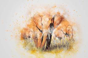 digital art, a herd of African elephants