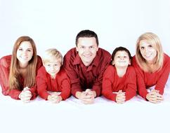 photo of a family in red shirts