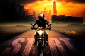 motorcyclist at the start in a surreal landscape