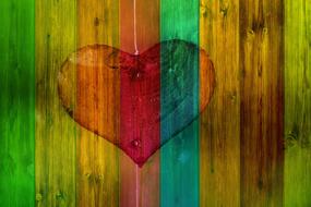 colorful Heart Love on Wood