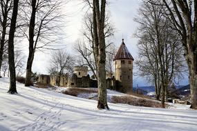 winter photo of a medieval castle on a hill in Germany