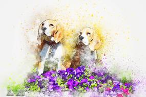 two hunting dogs, digital painting