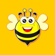 drawn cartoon round bee on a yellow background