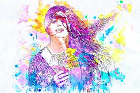watercolor girl with violet hair