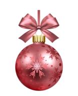 Beautiful, shiny, pink Christmas bauble with snowflakes, with the ribbon, at white background