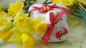 daffodils and ceramic hearts
