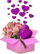 clipart of romantic box with flowers and hearts