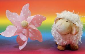 flowers and cute wooden sheep