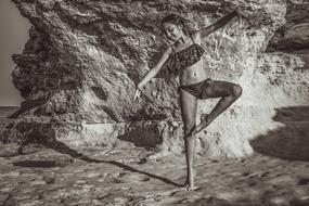 Girl Dancing on the beach, black and white picture