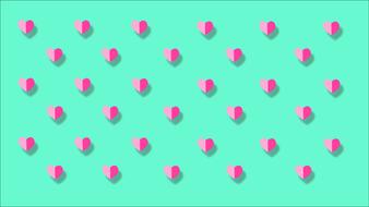 pink hearts on turquoise as background