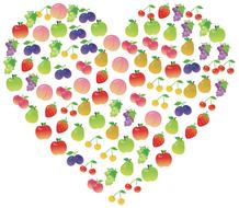 colorful fruits in heart shape, drawing