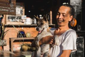 Boy ans dog happy