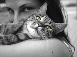 amazing Cat and Girl black and white