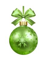 green ball on ribbon with bow, christmas decoration, drawing
