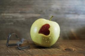 Fruit Apple heart with water drop