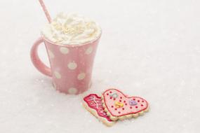 Valentines Day snow cup and heart cookies