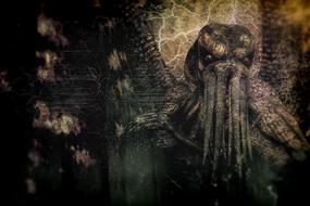 cthulhu mythos character, dark background, digital art