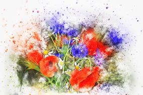 flower bouquet poppy art drawing
