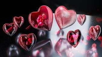 rose petals inside transparent Hearts, background