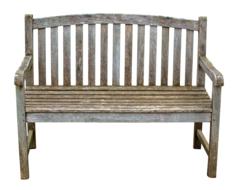 Wooden garden bench on a white background