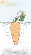 painted hare is pulling a big carrot from the ground