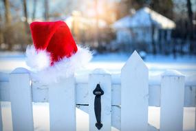 SantaS Hat Snow Winter fence