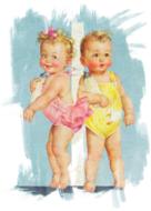 vintage image of two babies with milk bottles
