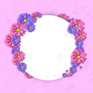 round frame with pink and blue flowers