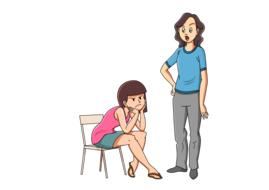 painted mom scolding daughter