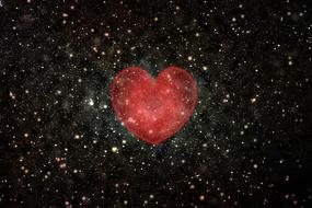 red heart in black universe as background