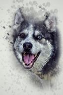 watercolor painted happy husky