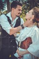 young couple in vintage clothes outdoor