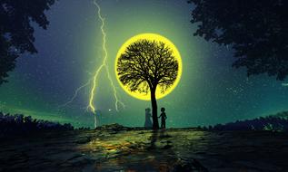 moon love silhouette people drawing