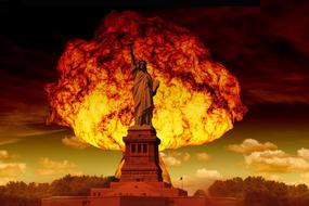 Statue of Liberty against a nuclear explosion