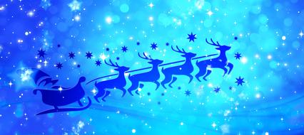 santa, reindeer, christmas as a blue drawing