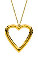 Shining heart shaped gold pendant on a chain at white background