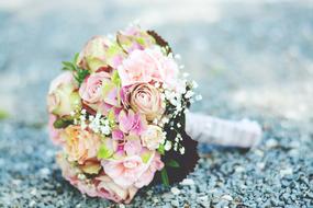 pink Bridal Bouquet on ground