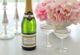 Champagne, Glasses and pink flowers