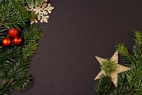 Christmas card with decorations and fir branches