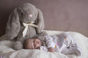 picture of cute Baby Newborn Sleep with toy rabbit