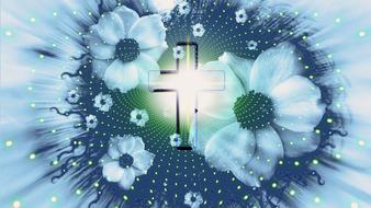mourning, candle, cross and flowers