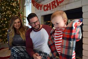 family celebrates christmas