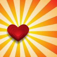 red heart shape with beams at orange background